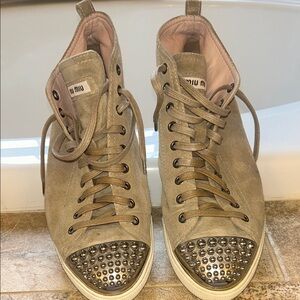 Miu Miu Women's Tan High-Top Studded Sneakers